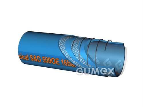 Tlakonasávacia hadica pre chemikálie T509OE, 19/31mm, 16bar/-0,9bar, UHMWPE/EPDM, -30°C/+100°C, modrá
